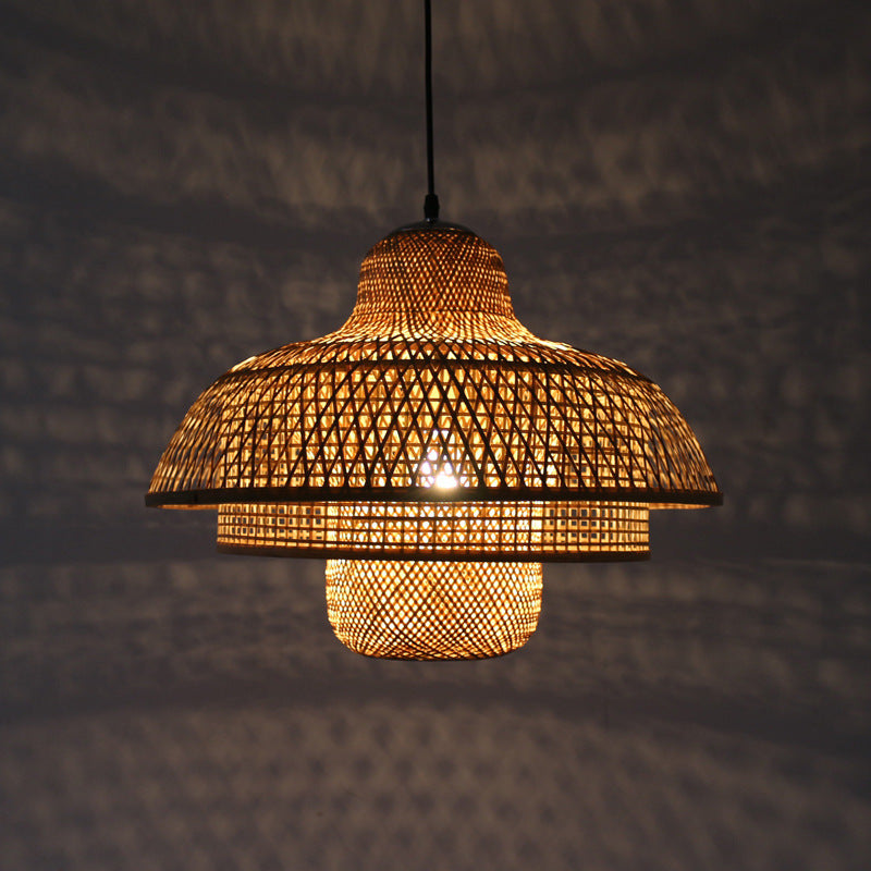 Japanese Vintage Triple Bamboo Pendant Light