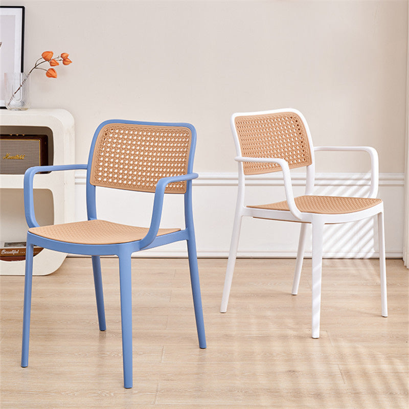 Rattan-Look Plastic Stackable Dining Armchair — Armless / White