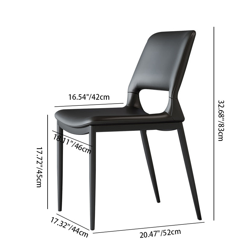 Minimalist Curved-Seat Leather Steel Dining Chair — Gray