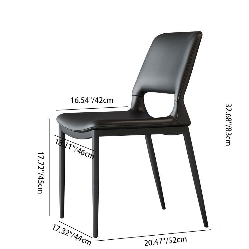 Minimalist Curved-Seat Leather Steel Dining Chair — Gray