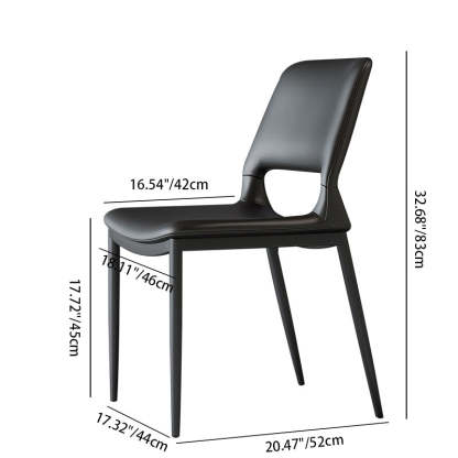 Minimalist Curved-Seat Leather Steel Dining Chair — Gray