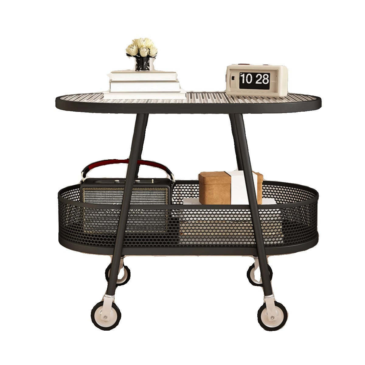 Modern Elliptical Glass Iron 2-Tier End Table