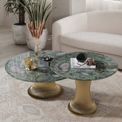 Contemporary Marble Steel Coffee Table Set