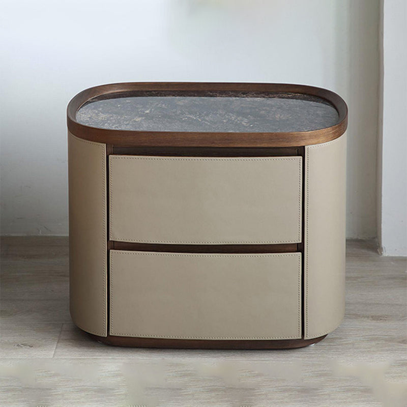 Minimalist Slate Elliptical Nightstand 2-Drawer