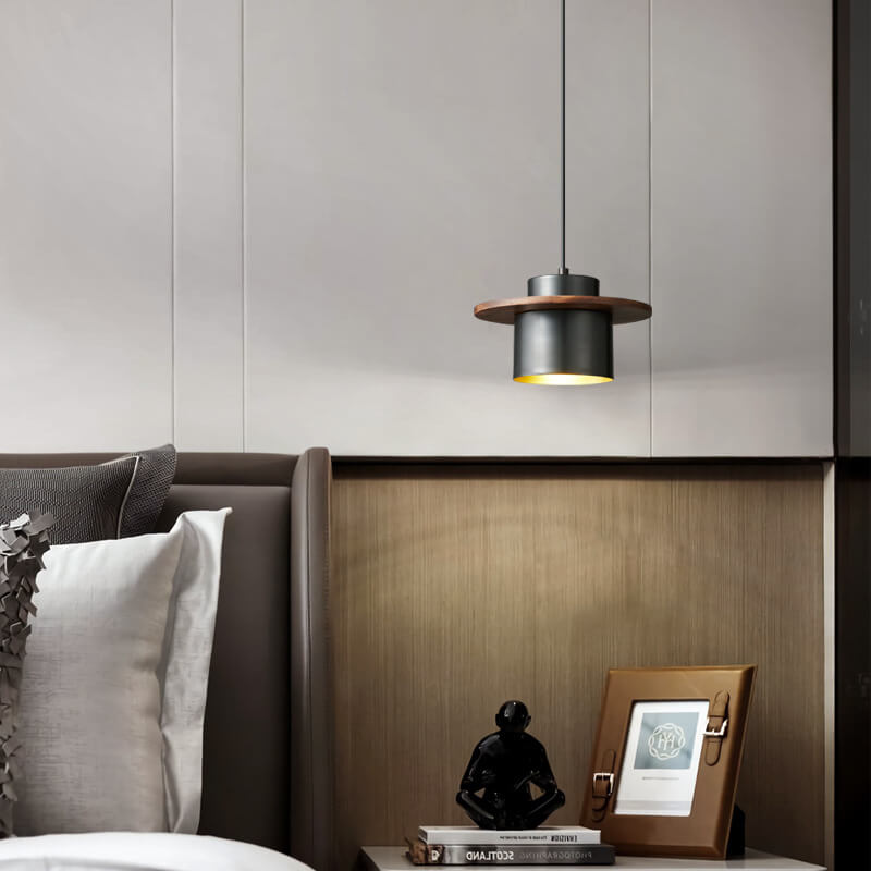 Nordic Luxury Walnut Brass Column Pendant Light — Copper / 220V-240V For UK/AU