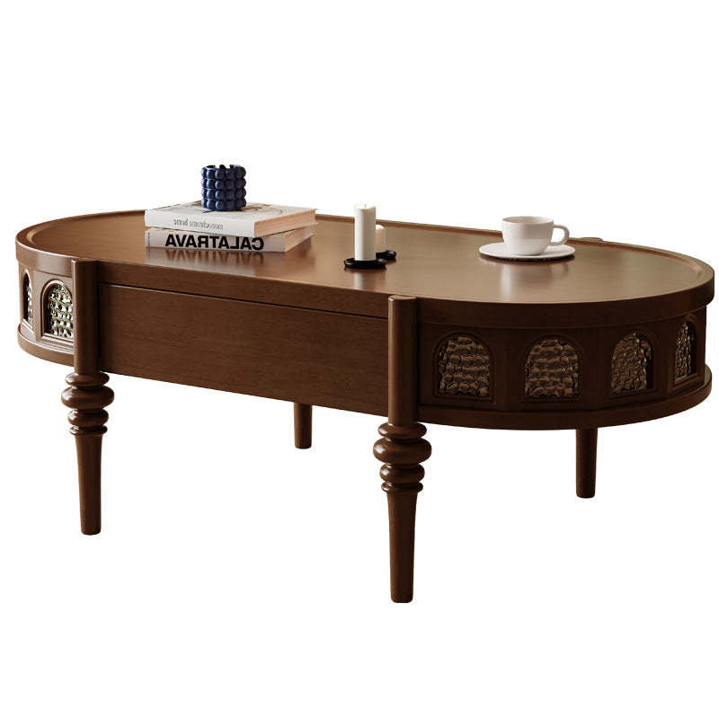 Retro Elliptical Ripple Glass Wood Coffee Table