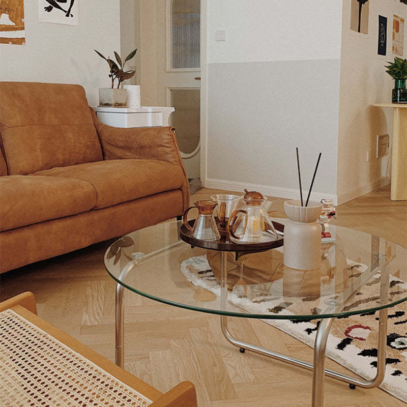 Minimalist Round Glass Steel Coffee Table