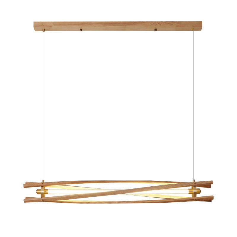 Japanese Log Long Column Brass LED Island Chandelier