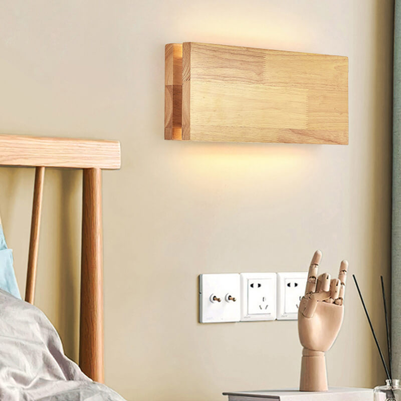 Japanese Wabi-Sabi Log Wood Rectangular LED Sconce