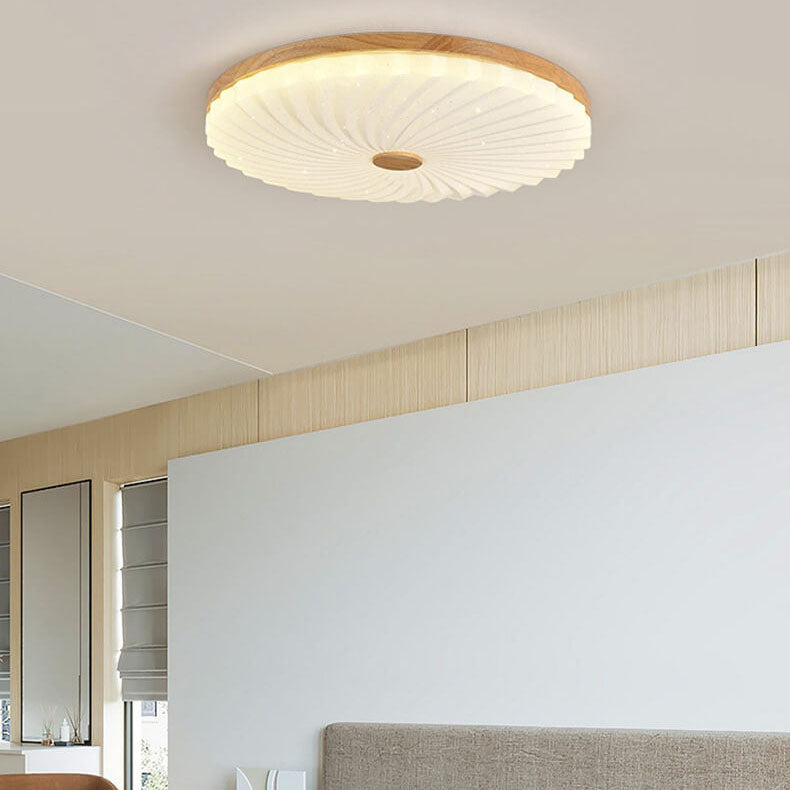 Lighom modern star round wood flush mount lighting — 1.97" H x 14.96" Dia / Cool White (6000K) / 220V-240V (UK/AU)