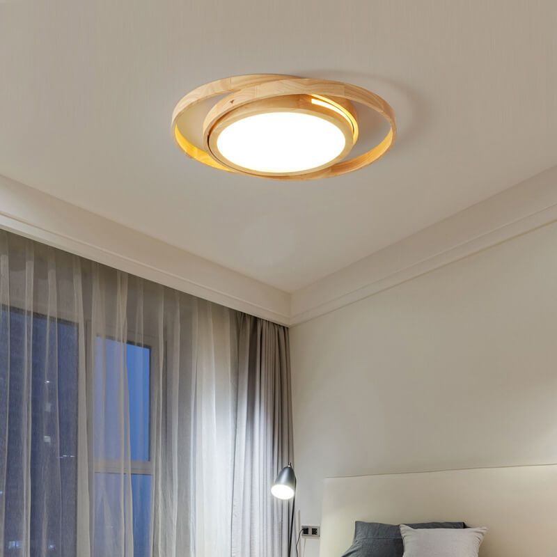 Minimalist Wood Circle Ring LED Flush Mount Light