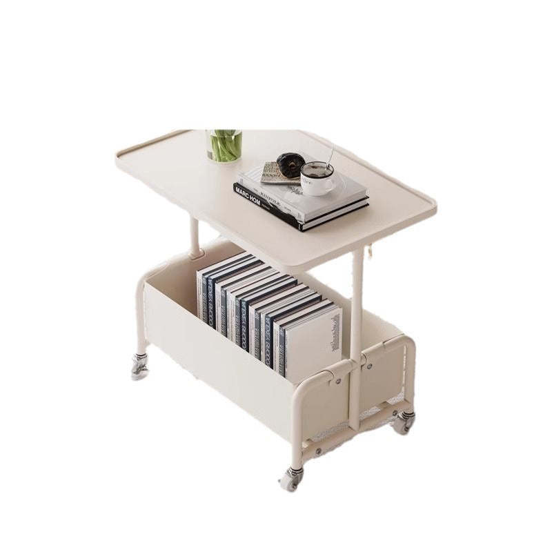 Minimalist Iron Leather Rectangular Movable End Table 2-Tier