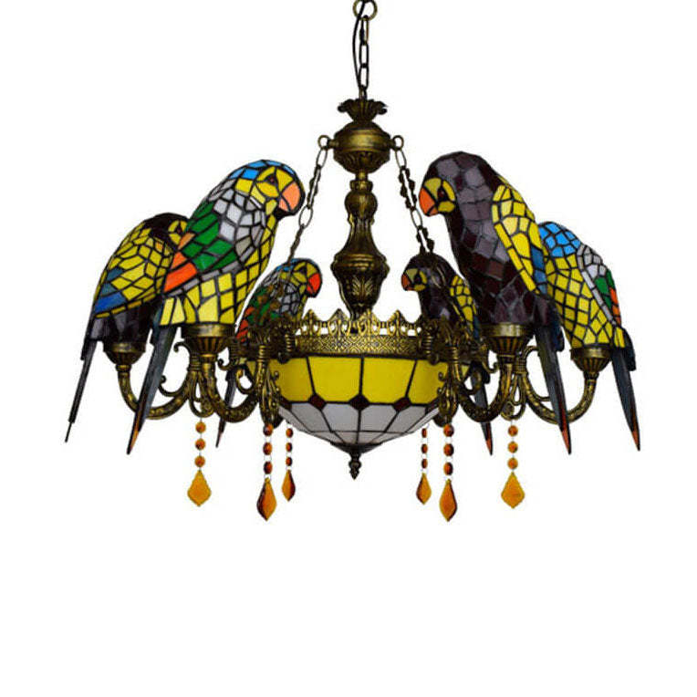 Tiffany Luxe Stained Glass Parrot Chandelier