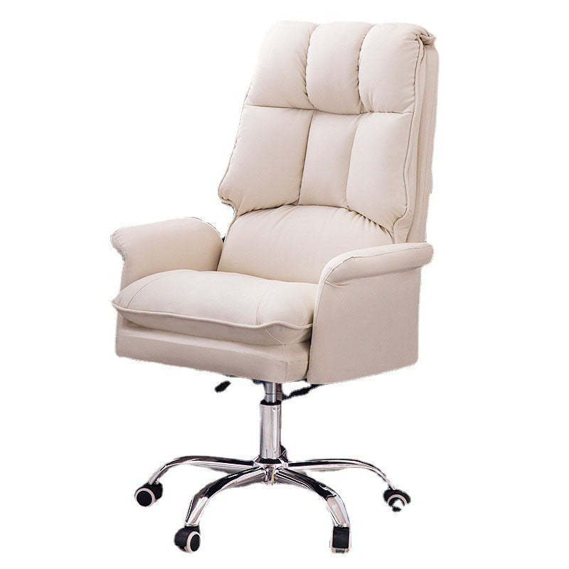 Minimalist PU Leather Steel Desk Chair — With Footrest / White