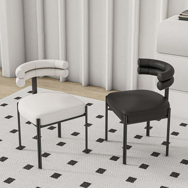 Nordic Curved-Back Leather Steel Dining Chair — Black