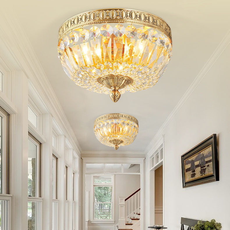 French Vintage Crystal Round 3/5/9-Light Flush Mount — 220V-240V For UK/AU