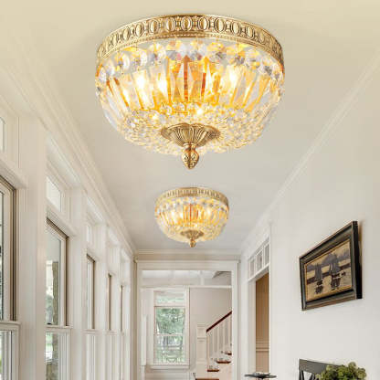 French Vintage Crystal Round 3/5/9-Light Flush Mount — 220V-240V For UK/AU
