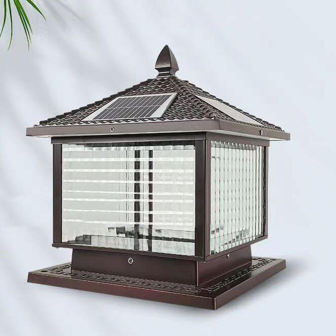 Retro Square Die-Cast Aluminum Glass Solar Column Light