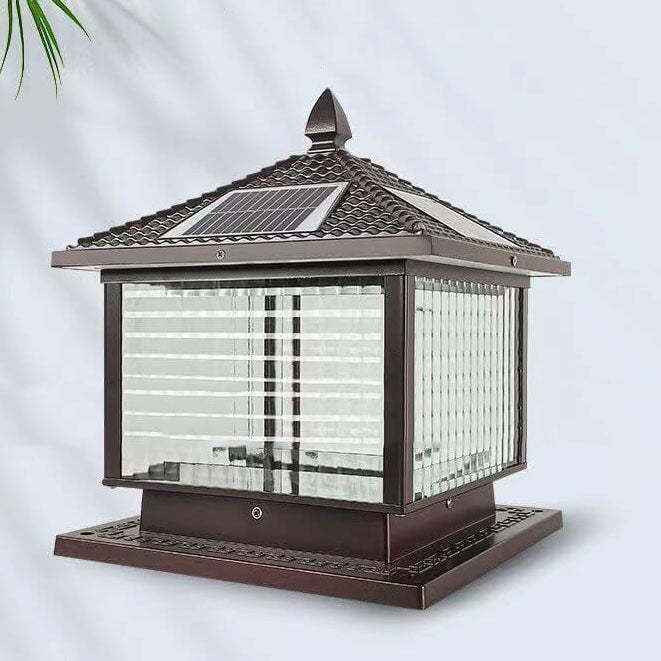 Retro Square Die-Cast Aluminum Glass Solar Column Light