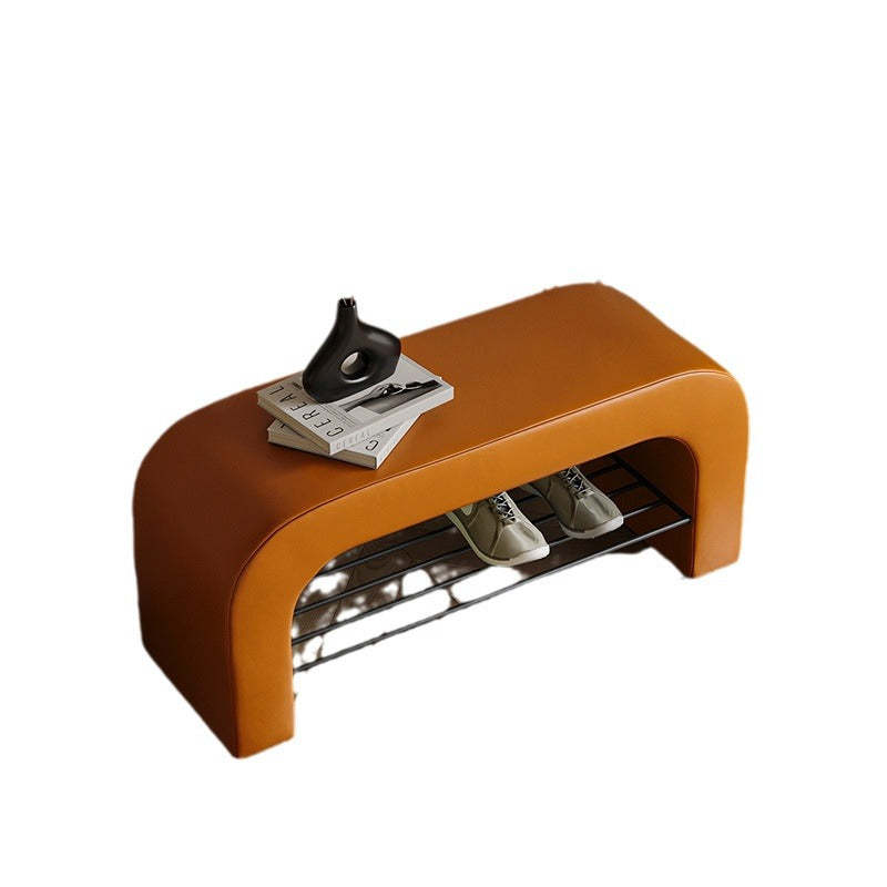 Minimalist Lambswool PU Leather Iron 1-Shelf Storage Bench