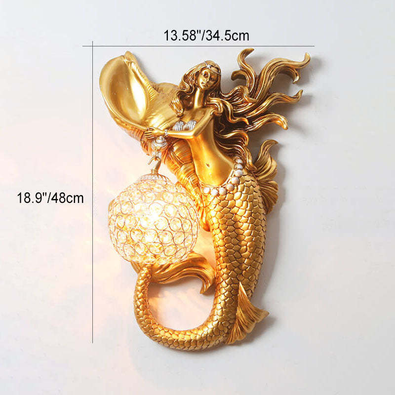 Modern Resin Mermaid Crystal Wall Sconce