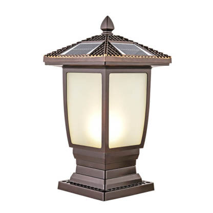 Chinese Solar Coffee Gold Square Column Landscape Light