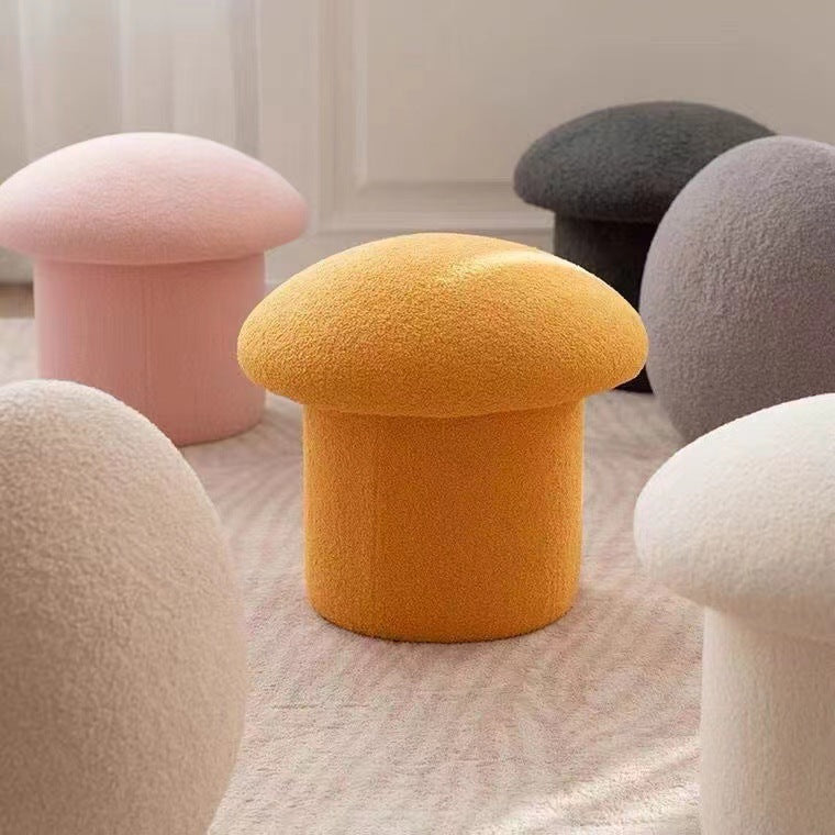 Minimalist Mushroom Lambswool Wood Vanity Stool — Yellow