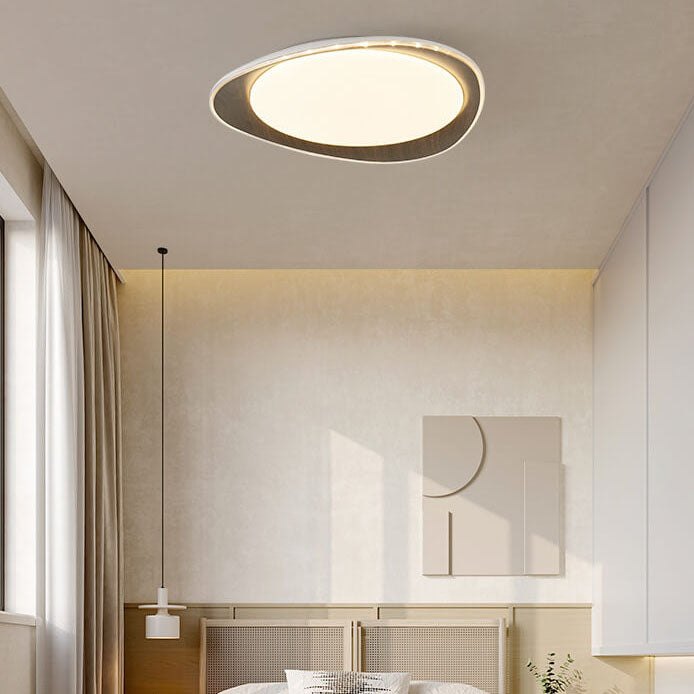Minimalist Wood Grain Pebble LED Flush Mount Light