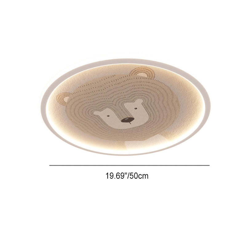 Round Cartoon Animal Aluminum Flush Ceiling Light