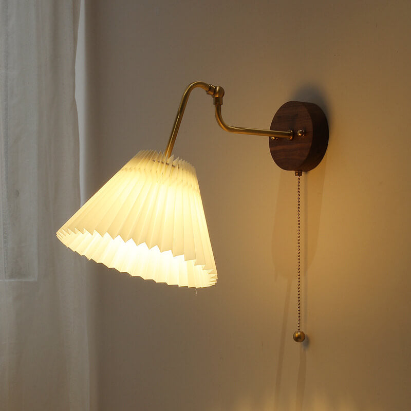 Nordic Vintage Walnut Brass Pleated Sconce