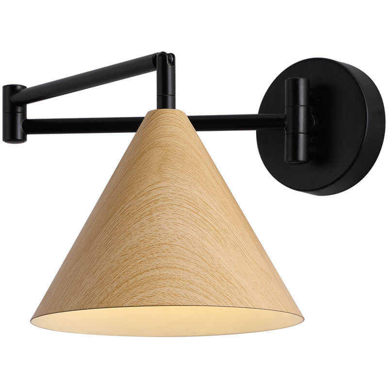 Nordic Cone Swing Arm Wood Grain Iron Wall Sconce