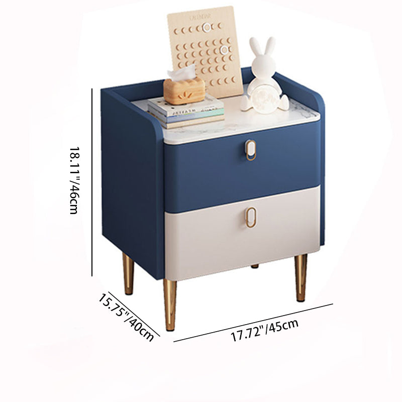 Modern Solid Wood Rock Slab Rectangular Nightstand 2-Drawer — Bule & White