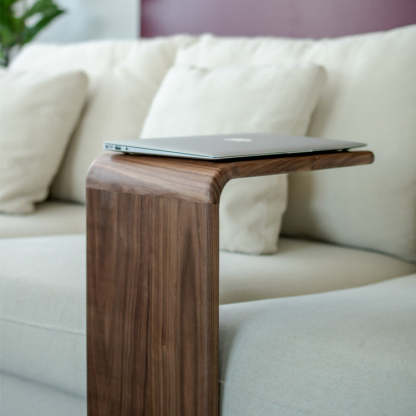 Nordic C-Shaped Walnut End Table