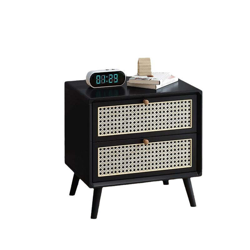 Modern Wood Rattan 2-Drawer Side Table