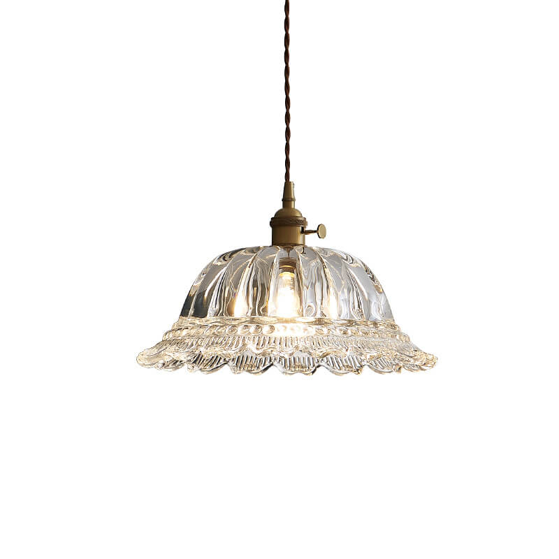 Nordic Vintage Floral Glass Brass Pendant