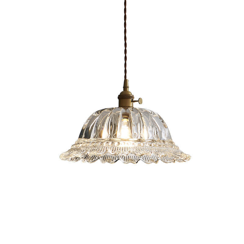 Nordic Vintage Floral Glass Brass Pendant