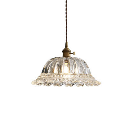 Nordic Vintage Floral Glass Brass Pendant