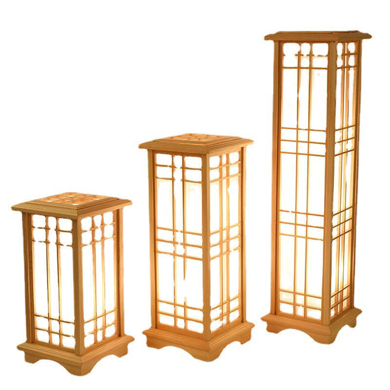 Japanese Wood Acrylic Pillar Rectangular Floor Lamp