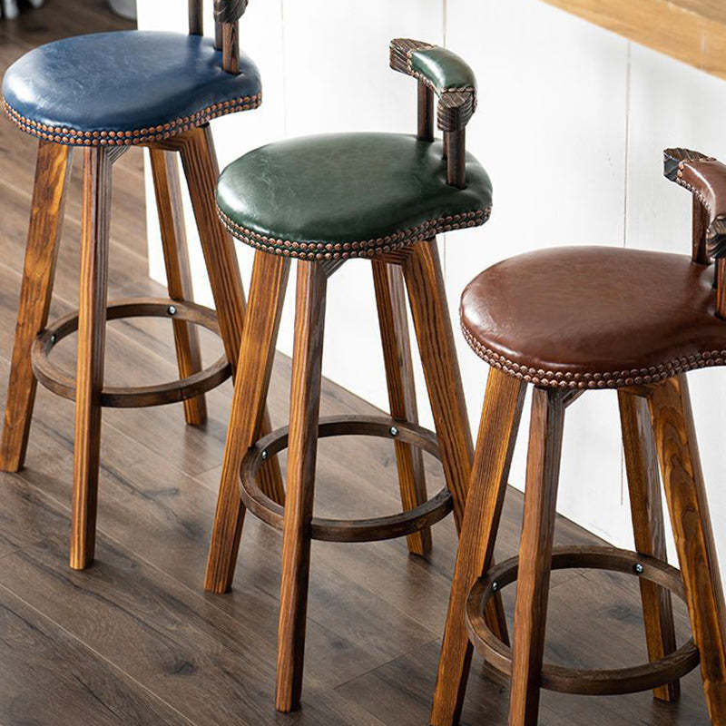 Retro Leather Wood Swivel Bar Stool