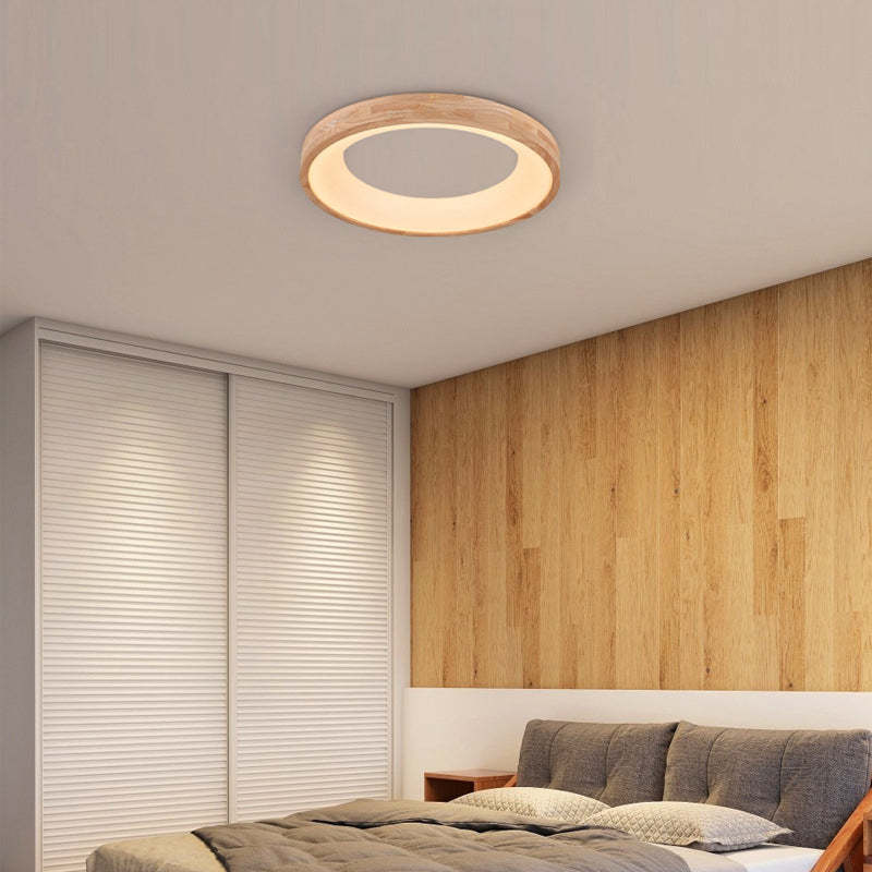 Nordic Minimalist Wood Round LED Flush Mount Light
