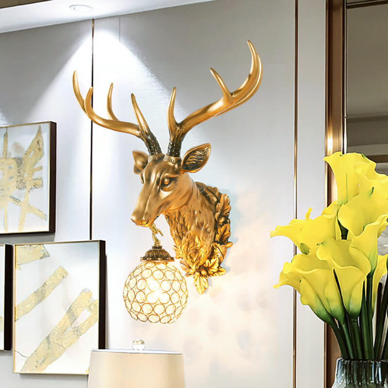 European Retro Deer Head Resin Sconce