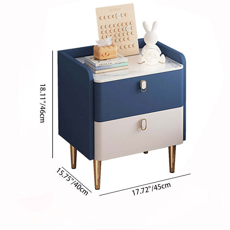 Modern Solid Wood Rock Slab Rectangular Nightstand 2-Drawer — Bule & White