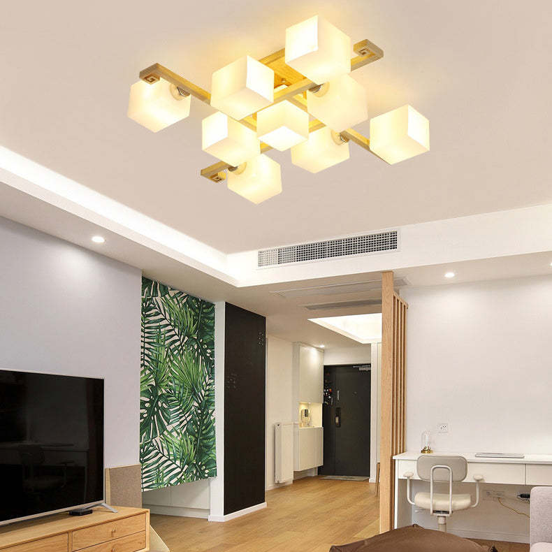 Japanese Wood Square 4/5/8/9-Light Ceiling Light