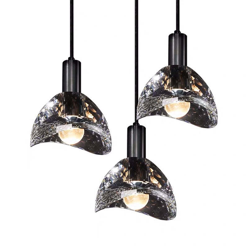Contemporary Curve Crystal Brass Pendant Light