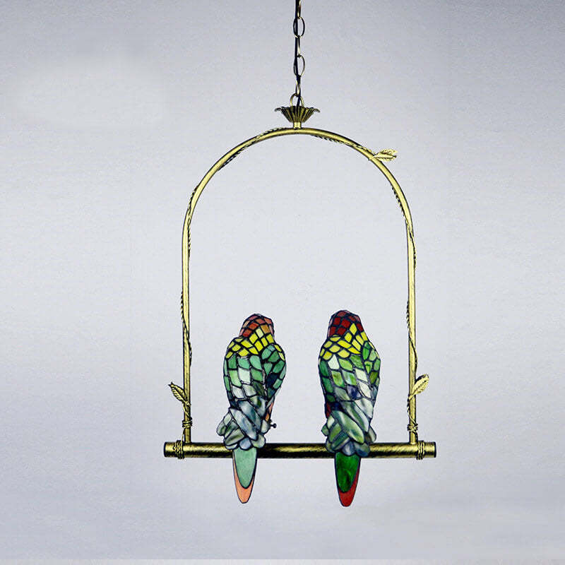 Tiffany Chinese Vintage Glass Parrot LED Pendant Light
