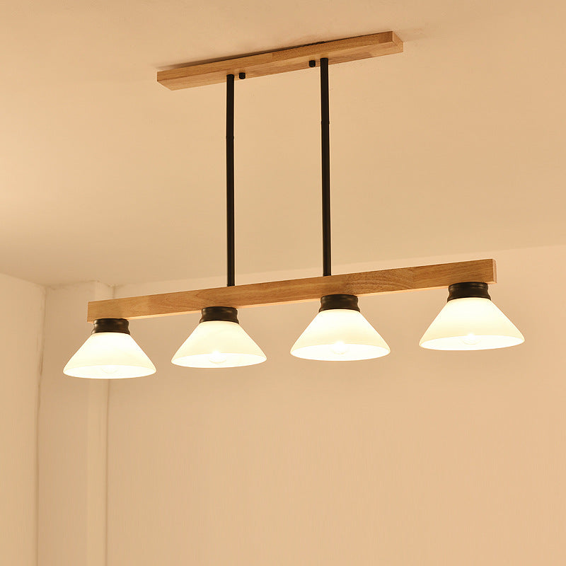 Nordic Solid Wood Cone Glass Island Chandelier