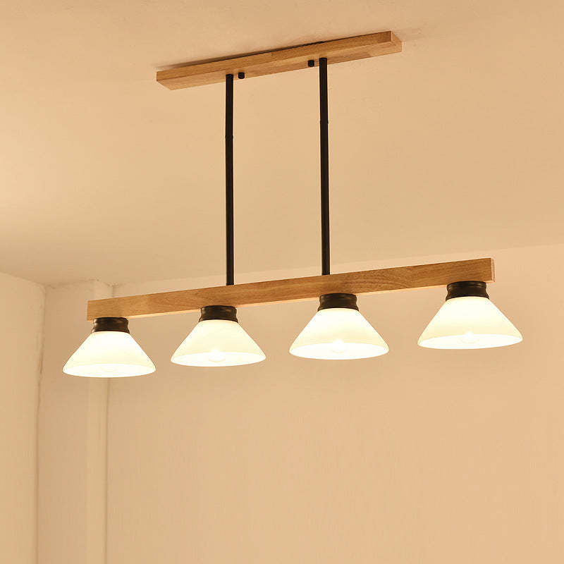 Nordic Solid Wood Cone Glass Island Chandelier