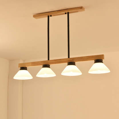 Nordic Solid Wood Cone Glass Island Chandelier