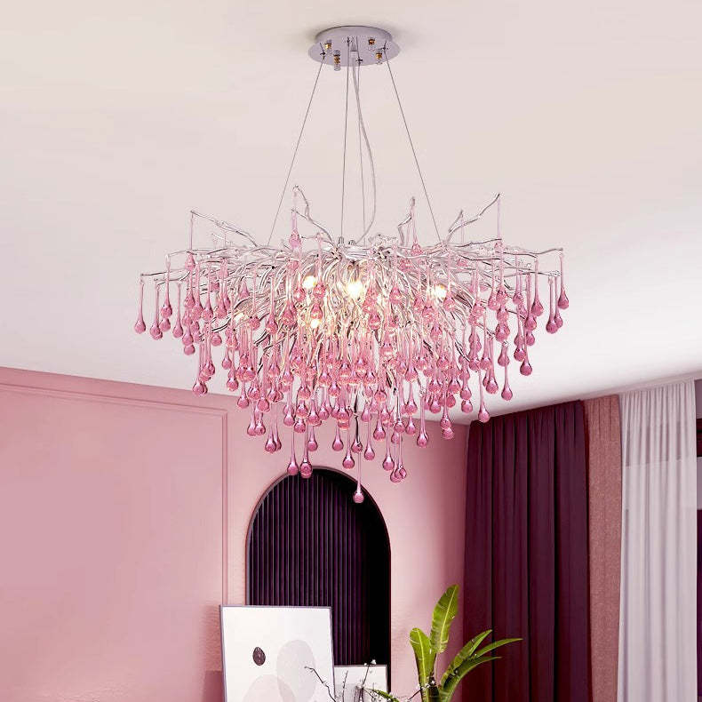 Modern Crystal Glass Aluminum Branch Water Drop Chandelier
