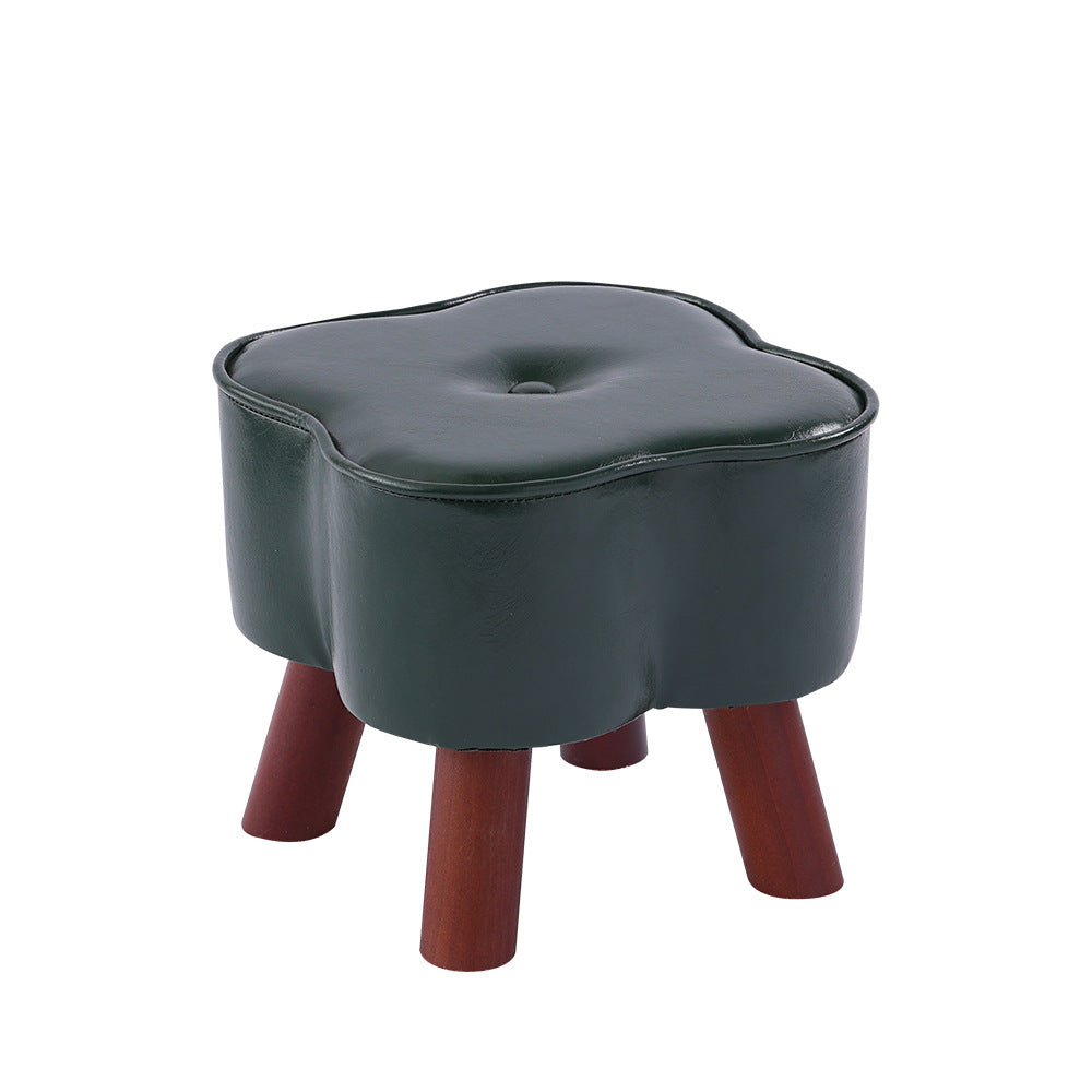 Modern Art Deco Clover Leather Wood Footstool